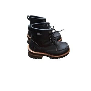 VTG Skechers Black Leather Women 8 Y2k Lace-Up Oil-Resistant Grunge Work Boots